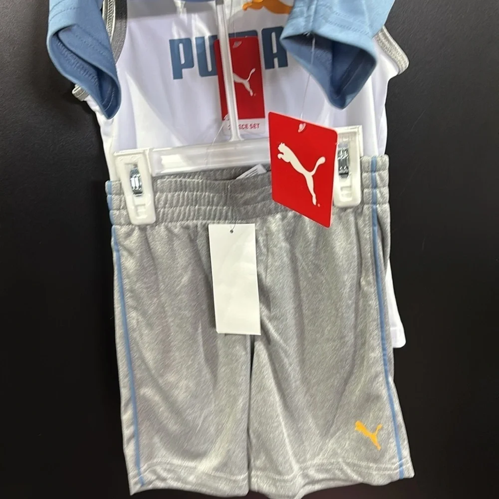 PUMA  3 pc.-set performance tee, muscle tee and elastic waist Puma Logo shorts - Picture 2 of 6